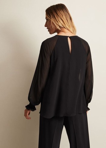 Phase Eight Aria Chiffon Double Layer Shirts Black USA | 0457682-OF